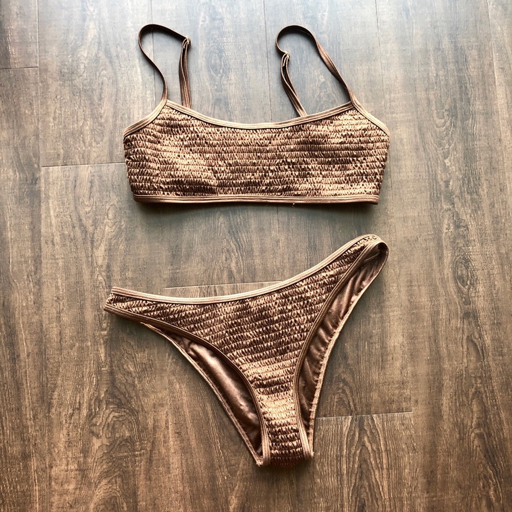 L.A. Hearts Cocoa Smocked Bikini Top & Bottom